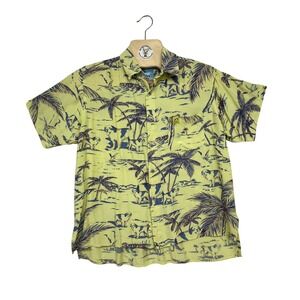 Big Dogs California Beaches Mens Short Sleeve Hawaiian Shirt Palm Trees Dogs